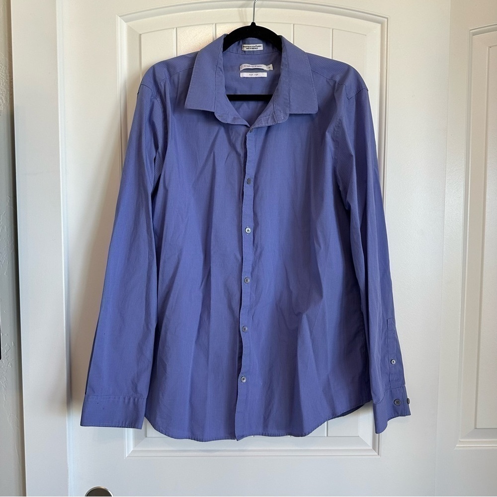 NON-IRON Calvin Klein long sleeve button down' men's shirt blue XL